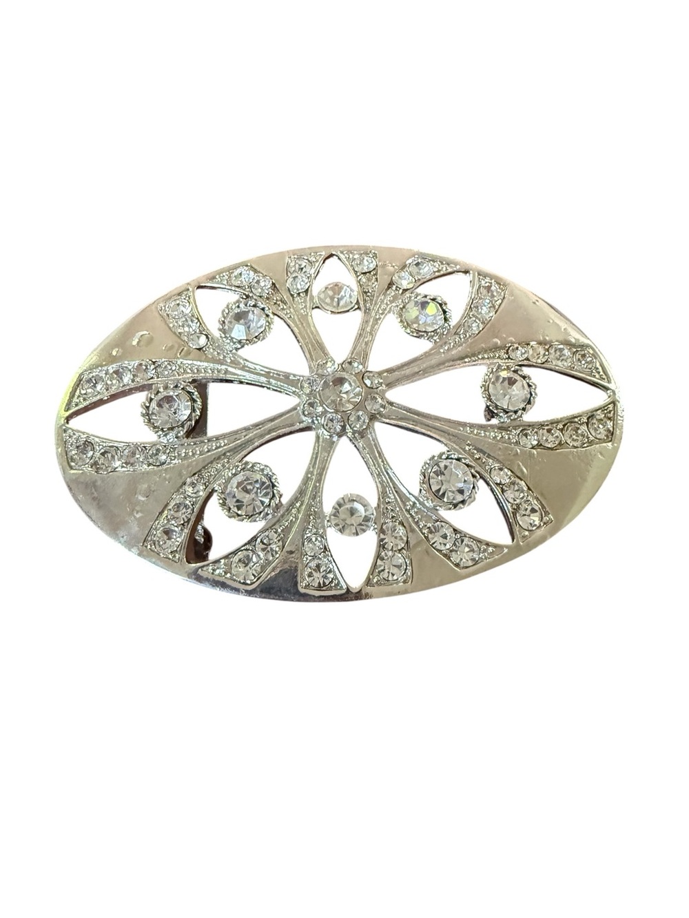 Vintage Crystal Rhinestone Silver-Tone Oval Belt Buckle - Women’s Jewelry